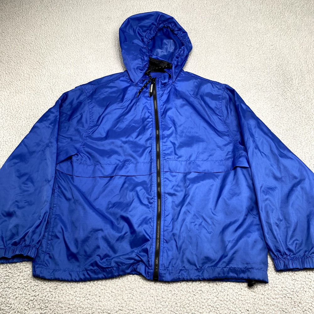 VINTAGE Eddie Bauer‎ Ebtek Jacket Mens Medium Blue Lightweight Hood Windbreaker